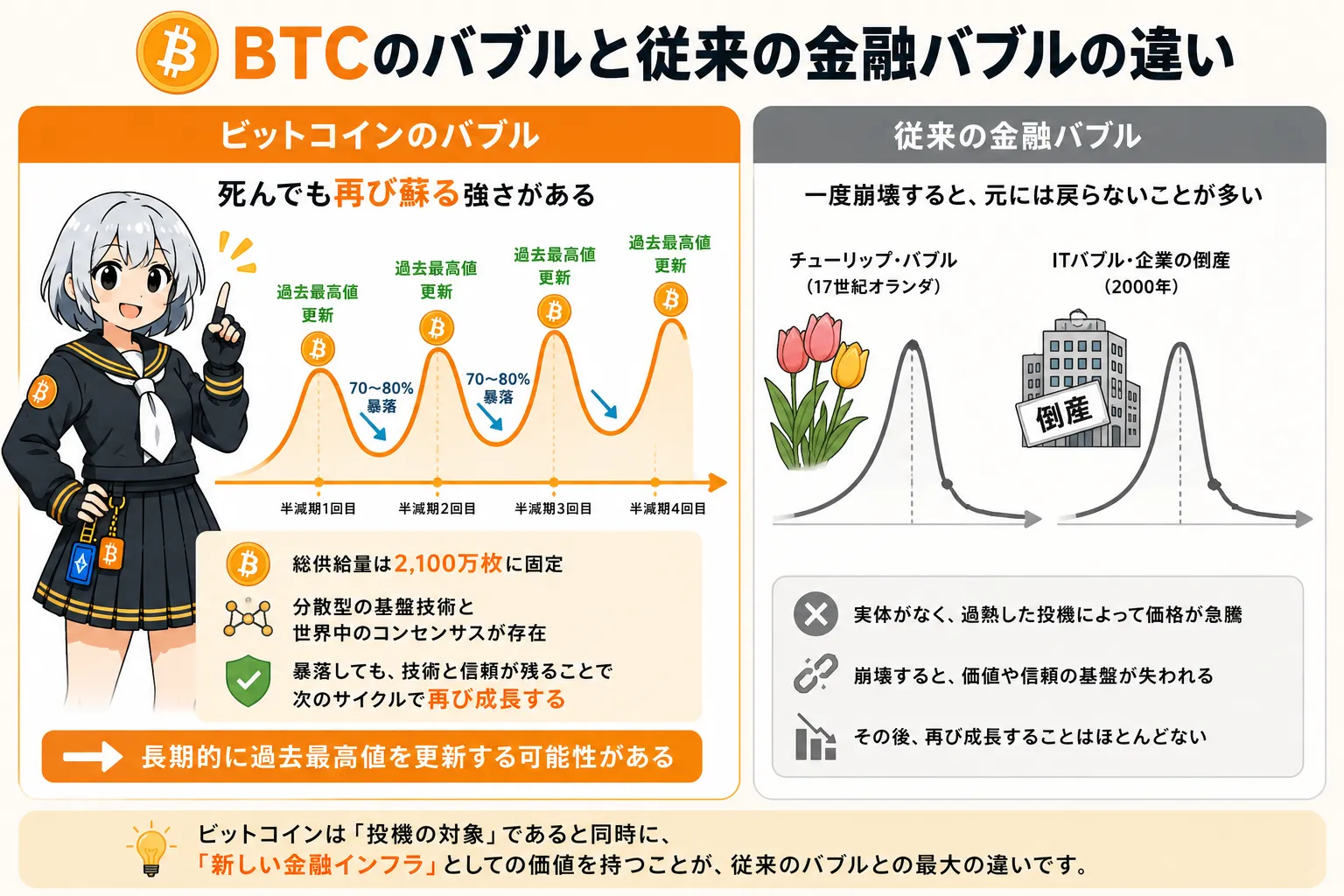 BTCのバブルと従来の金融バブルの違う